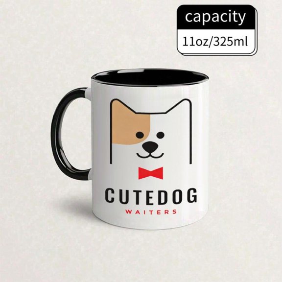 Cute Dog Waiter Mug Funny Waiter Puppy Ceramic Coffee Cup with Menu Design for hot drinks Christmas home Office Use Animal Cup Coffee Lovers