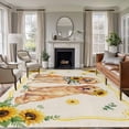 thumbnail image 1 of Cute Dog Washable Living Room Rugs 5'x8', Yellow Sunflower Daisy Vintage Summer Field Animal Low Pile Throw Large Area Rug Non-Slip Sturdy Edge Binding Carpet for Living Room Kitchen Office, 1 of 9