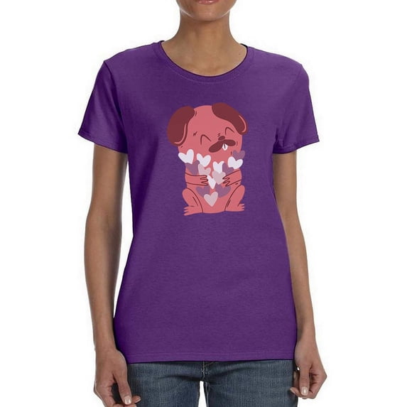 Cute Dog With Hearts T-Shirt Women -Smartprints Designs, Female 4X-Large