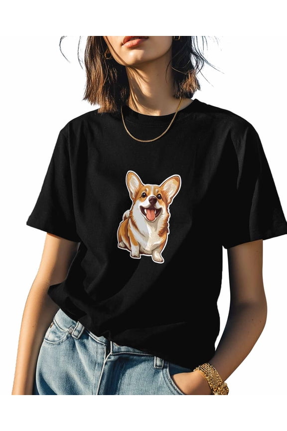 Cute Dog Womens Tshirt Graphic Tees Cotton Crew Neck T-Shirts, Casual Short Sleeve Shirts for Women Teen Girl Corgi Animal