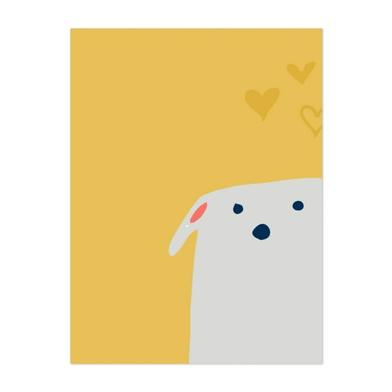 Cute Dog Yellow Hearts - Illustration Dog Minimalist Whimsical Animal Modern Art Humor Unframed Wall Art Print 11 x 14 inches