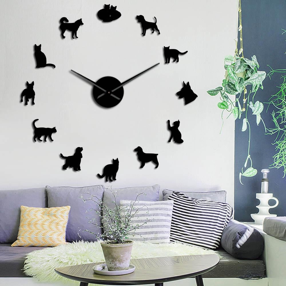 Cute Dog and Cat DIY Giant Wall Clocks Home Decor Wall Art Clock ...