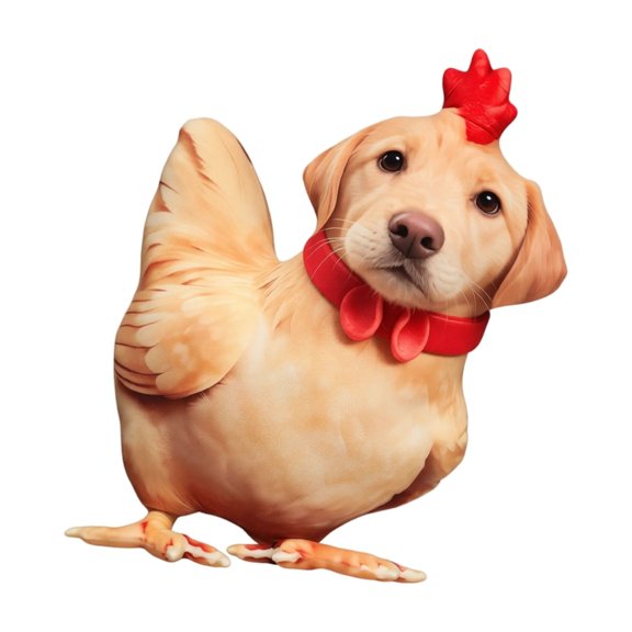 Cute Dog and Chicken Hybrid Stuffed Animal with Red Comb and Collar, Small Beige Plush Toy Pillow for Kids, Farm Animal Birthday Gift Idea