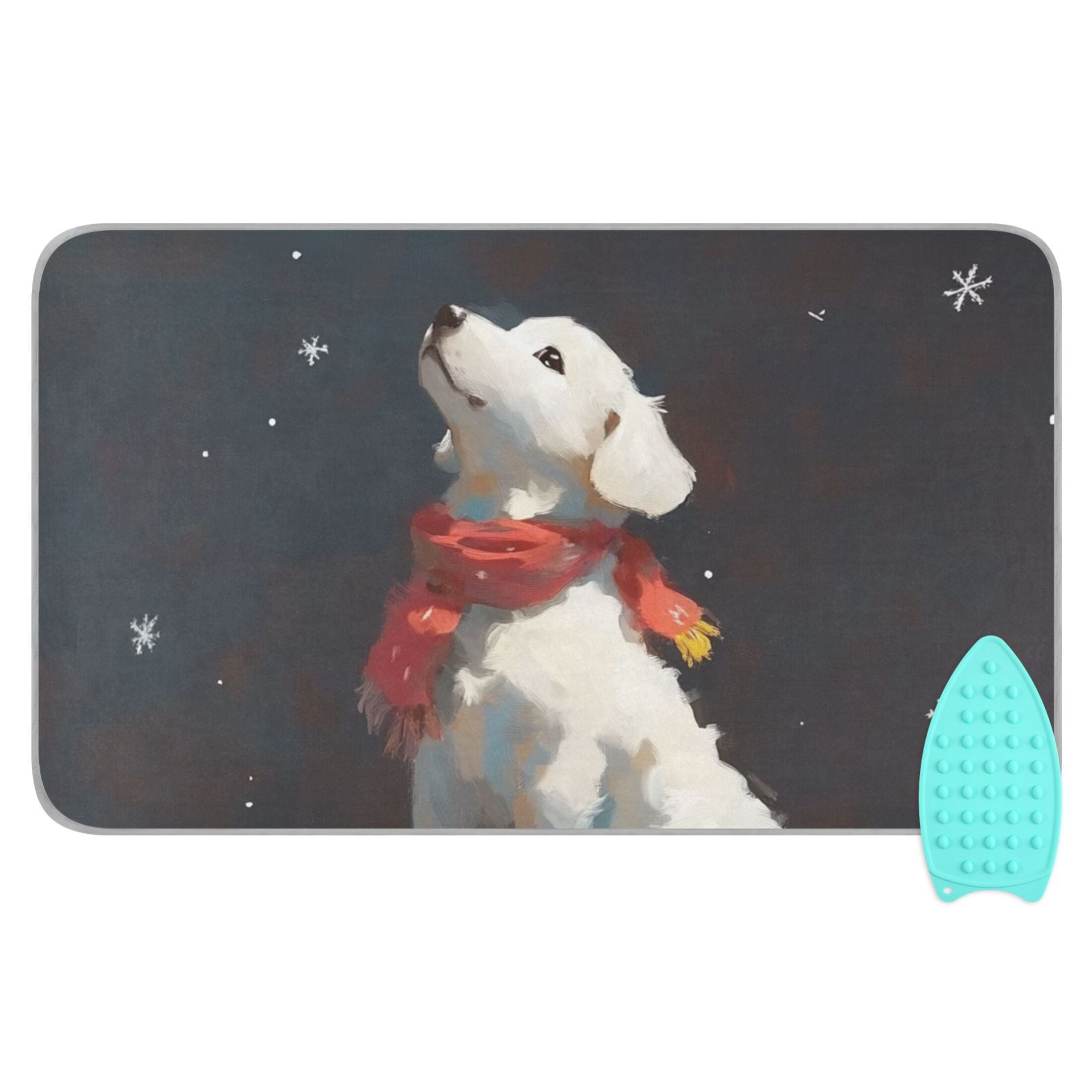 Cute Dog in Winter Ironing Mat Blanket for Table Top Travel Portable Ironing Board Pad 47.2x27.6 Inch