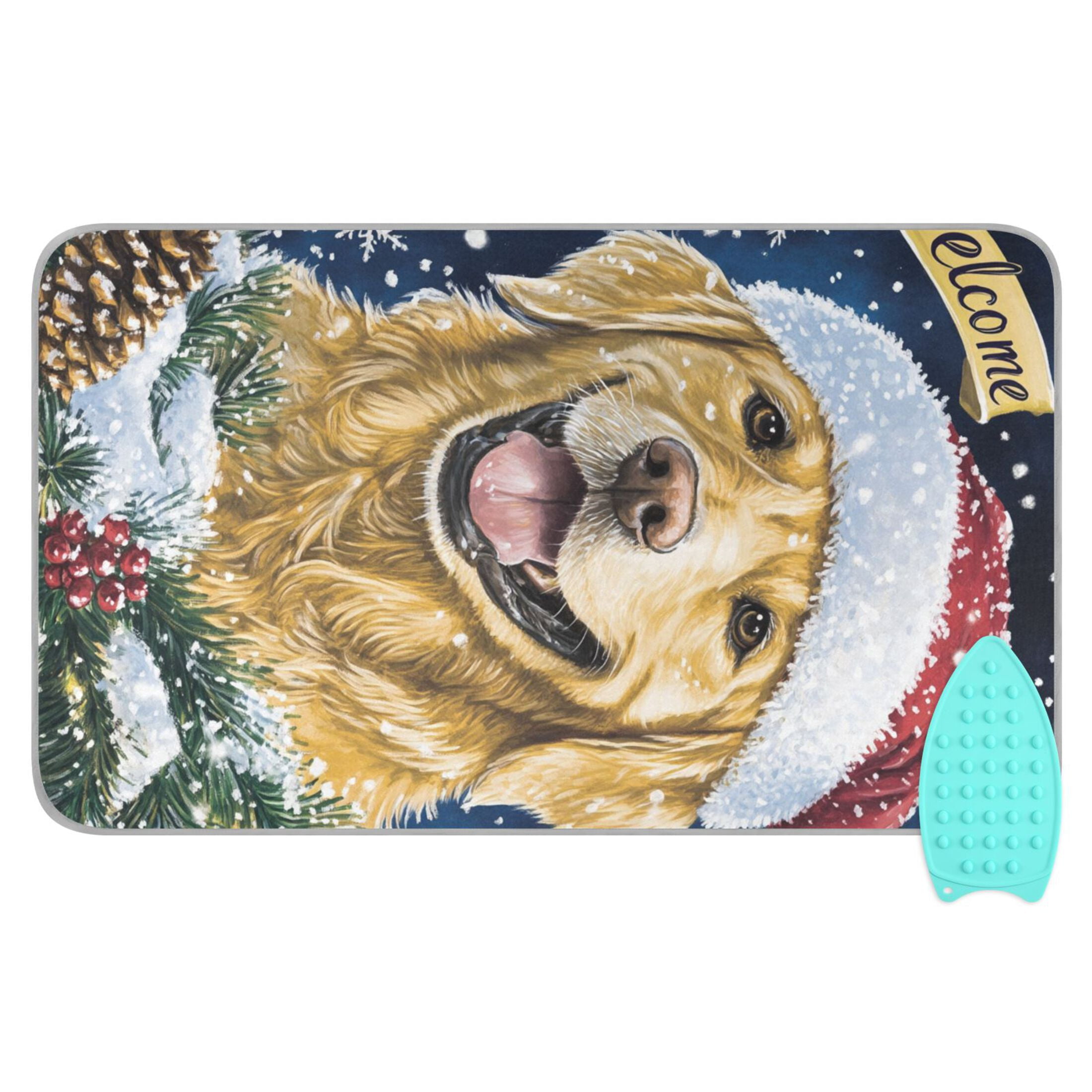 Cute Dog in Winter Ironing Mat Blanket for Table Top Travel Portable Ironing Board Pad 47.2x27.6 Inch
