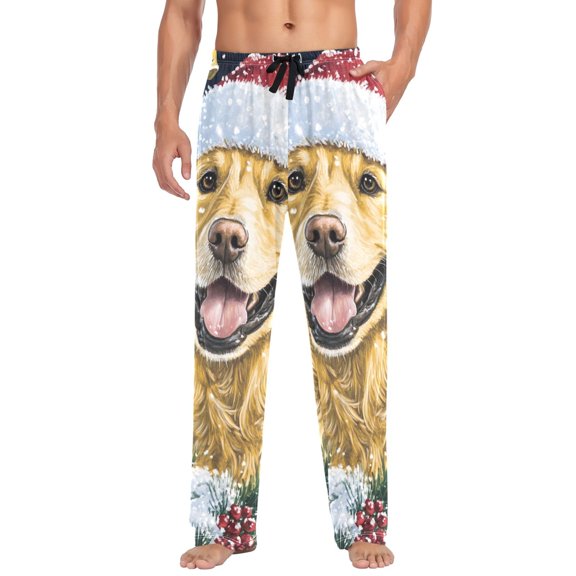 Cute Dog in Winter Mens Cotton Pajama Pant Sleep and Lounge Bottons with Pockets