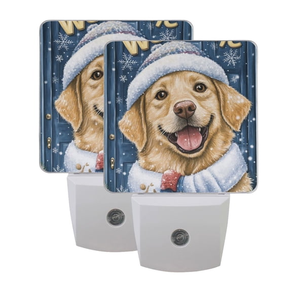Cute Dog in Winter Welcome LED Night Light with Smart Sensor Plug Into Wall Dusk to Dawn 2 packs
