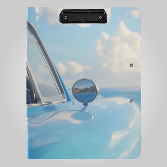 Cute Dog on A Blue Car Foldable Binder Folder Clipboard with Pen Slot Double Clips A4 Size File Storage