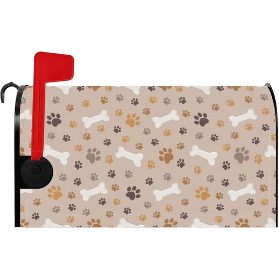 Cute Dog''s Footprint Magnetic Mailbox Cover Cartoon Bones Pattern for Puppy Mail Box Wrap Magnetic Lovely Pet Animals Mailbox Cover Standard Size 21x18 Inch Post Letter Box Cover for Garden