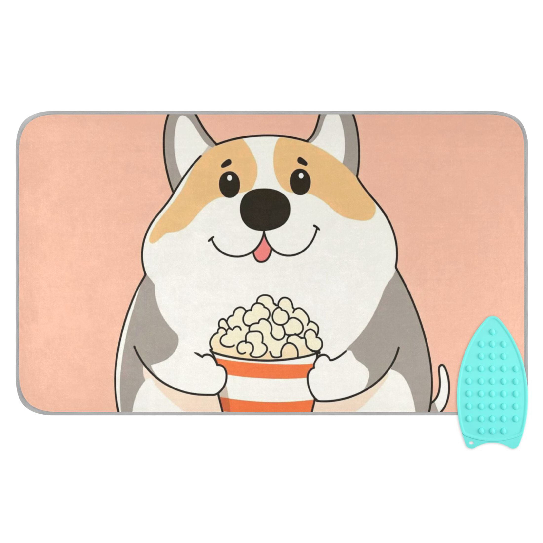 Cute Dog with Popcorn Ironing Mat Blanket for Table Top Travel Portable Ironing Board Pad 47.2x27.6 Inch