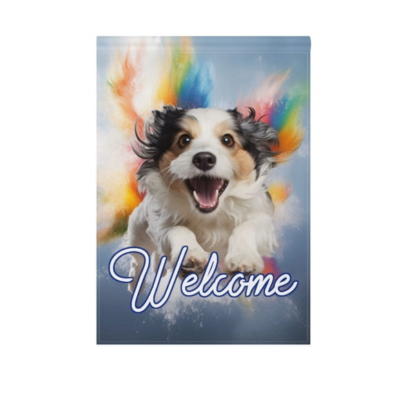 Cute Dog with Rainbow Garden Flag House Banner 12" x 18" Double Sided Outdoor Yard Decoration