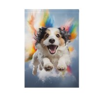 Cute Dog with Rainbow Garden Flag House Banner 12" x 18" Double Sided Outdoor Yard Decoration