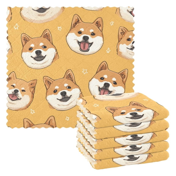 Cute Doge Kitchen Cloth Dish Towels for Drying Washing Absorbent Dish Rags Reusable soft kitchen dishcloth set 6 Pack