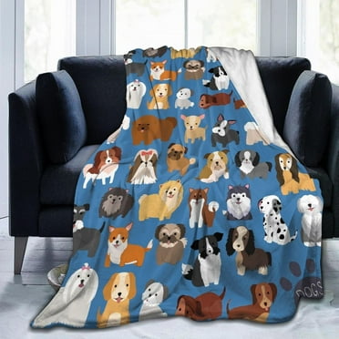 Cute Dogs Animal Pattern Throw Blanket Ultra Soft Warm All Season Decorative Pet Dog Fleece Blankets for Bed Chair Car Sofa Couch Bedroom 50"X40"