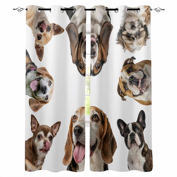 Cute Dogs Blackout Curtains for Bedroom/Living Room, Thermal Insulated Kitchen Curtains, Animals Gypsies Bulldog Cattledogs Modern Art Grommet Darkening Window Treatment Drapes 27.5"x39"x2
