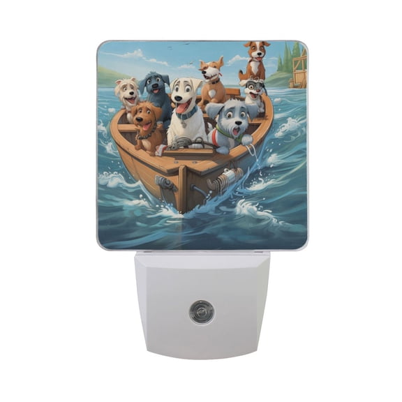 Cute Dogs Boating Cartoon LED Night Light with Smart Sensor Plug Into Wall Dusk to Dawn 2 packs