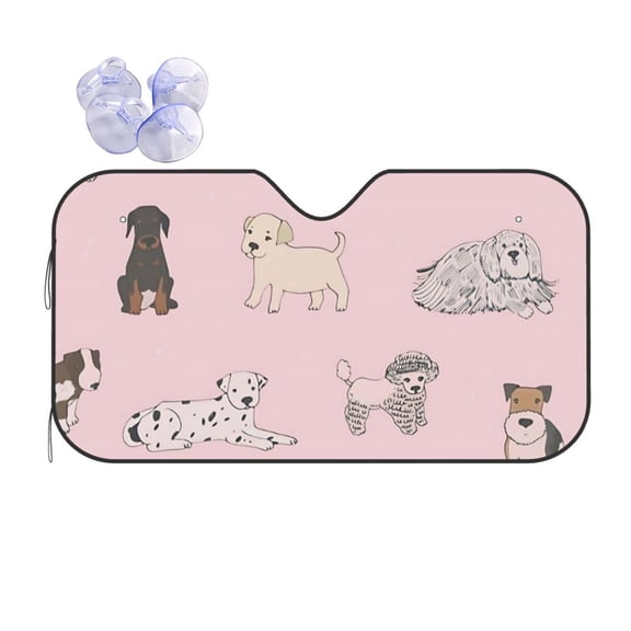 Cute Dogs Car Windshield Sun Shade Universal Fit Auto Sun Visor Protector