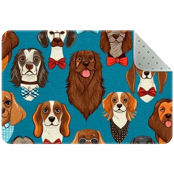 Cute Dogs of Different Breeds in Bow Ties Entryway Rug, 2x3 Area Rug Indoor Door Mat Non-slip Washable Floor Carpet Rug for Bedroom Office Dining Room Bathroom