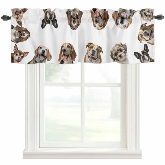 Cute Dogs Farmhouse Short Window Curtain Valances, Animals Gypsies Bulldog Cattledogs Modern Art Rod Pocket Kitchen Valances for Living Room Bedroom Bathroom Cafe 42" x 18"