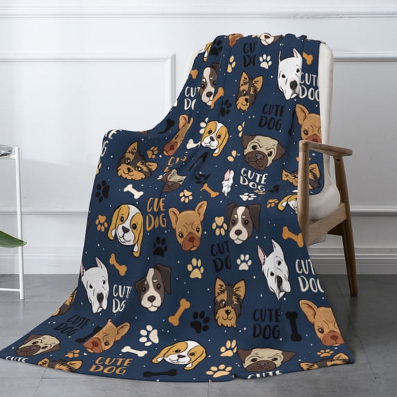 Cute Dogs Fleece Blanket - Soft Cozy Plush Throw Blanket for Adults Kids Pet, Lightweight Warm Flannel Sherpa Blanket for Couch Bed Sofa, Gift for Dog Lovers 50"x40"