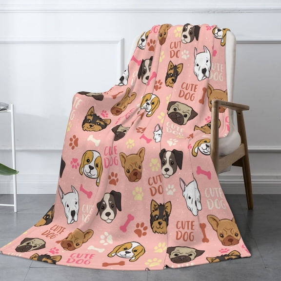 Cute Dogs Fleece Blanket - Soft Cozy Plush Throw Blanket for Adults Teens women men, Lightweight Warm Flannel Sherpa Blanket for Couch Bed Sofa, Gift for Dog Lovers 60"x50"