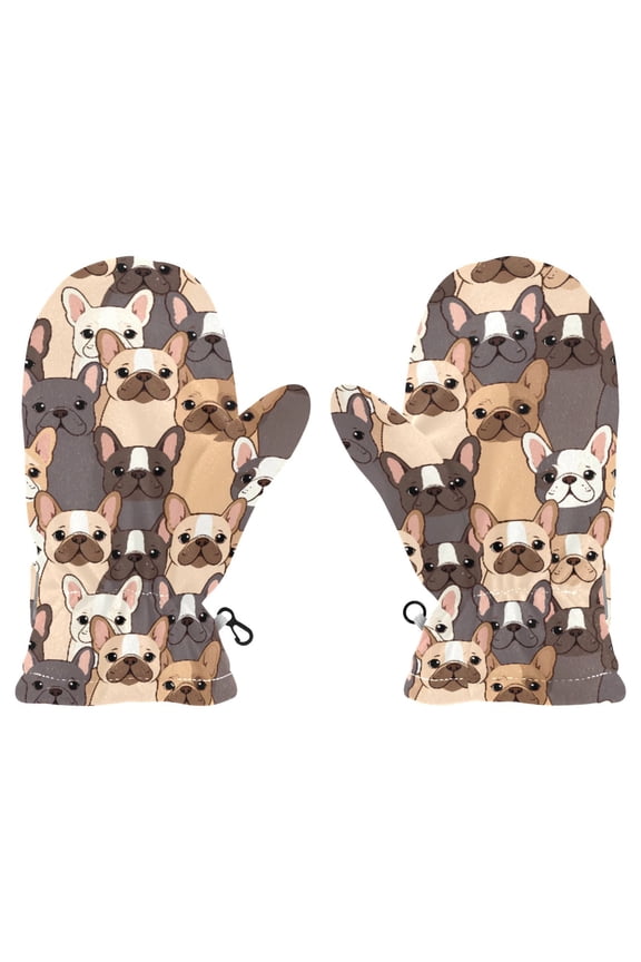 Cute Dogs Frenchie Cold Weather Mittens Cozy Gloves with Adjustable Fit Perfect for Outdoor Fun