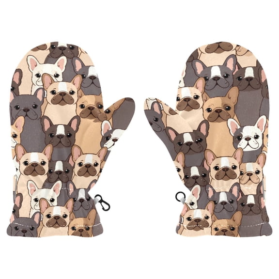 Cute Dogs Frenchie Cold Weather Mittens Cozy Gloves with Adjustable Fit Perfect for Outdoor Fun