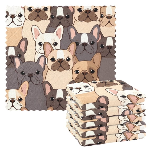 Cute Dogs Frenchie Dish Towels 6 Pack Kitchen Cleaning Dish Cloths Absorbent Reuseable Cleaning Cloths 11'' x 11''