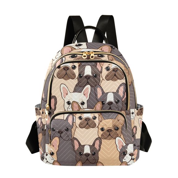 Cute Dogs Frenchie Fashion Backpack Quilted Lightweight Women Travel Daypack 8.5L