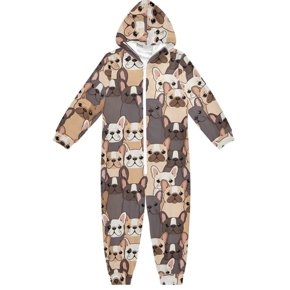Cute Dogs Frenchie One Piece Pajamas Soft Jumpsuit Cozy Sleep and Play Romper Zipper and Pockets 7-8T