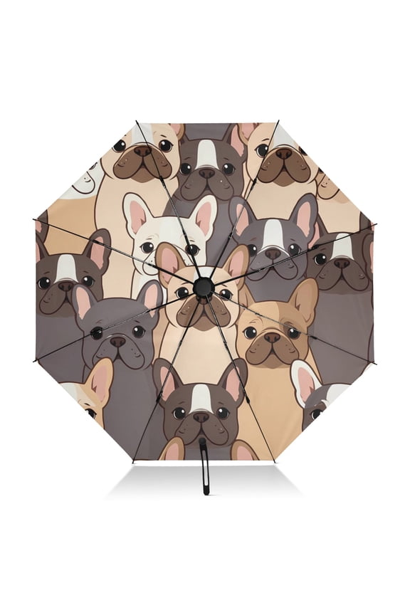 Cute Dogs Frenchie Umbrella Folding Sun Umbrella Travel Auto Open Close Large UV50+ 40in