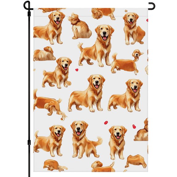 Cute Dogs Garden Flags Double Side Colorful Cartoon Cute Dog Face Outdoor Garden Decor Happy Smile Golden Retriever Puppy Stickers Washable Camping Flag for Yard Front Door 28x40 Inch
