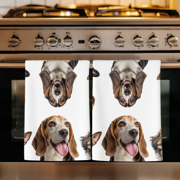 Cute Dogs Kitchen Towels Set of 1, Animals Gypsies Bulldog Cattledogs Modern Art Absorbent Dish Towels for Kitchen, Microfiber Hand Towel, Quick Drying Tea Towel for Cleaning Decorative Dishcloths