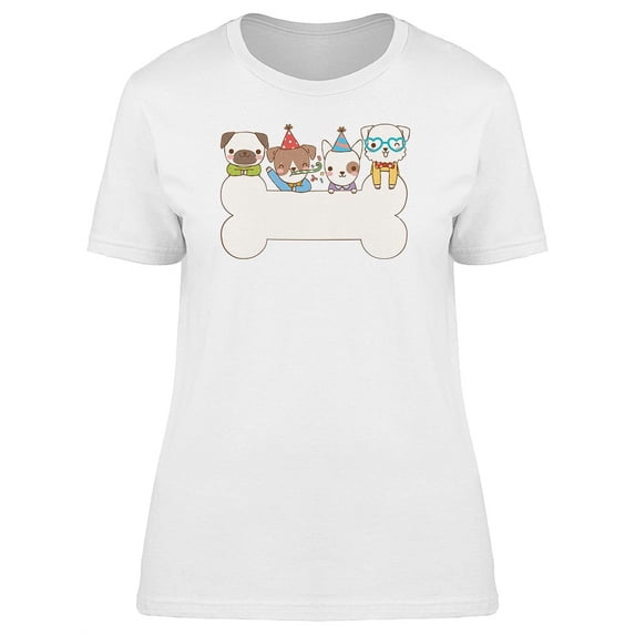 Cute Dogs Party And Big Bone T-Shirt Women -Image by Shutterstock, Female Large