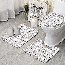 Cute Dogs Pattern Bathroom Rugs Sets 3 Piece,Toilet Cover Set,Absorbent Non Slip Bathroom Mats Sets with U-Shaped Contour Rug Toilet Rug Set