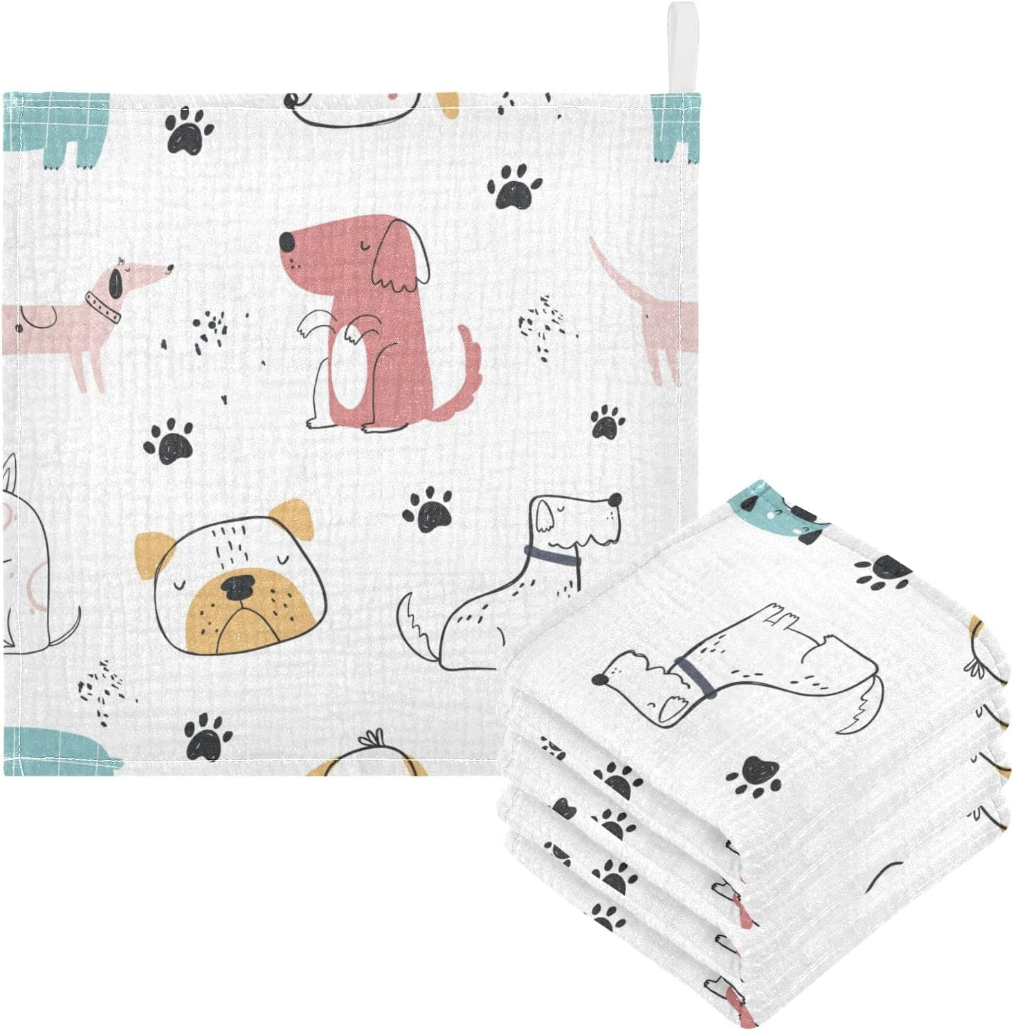 Cute Dogs Paw Footprint Baby Muslin Washcloths Soft Absorbent Face