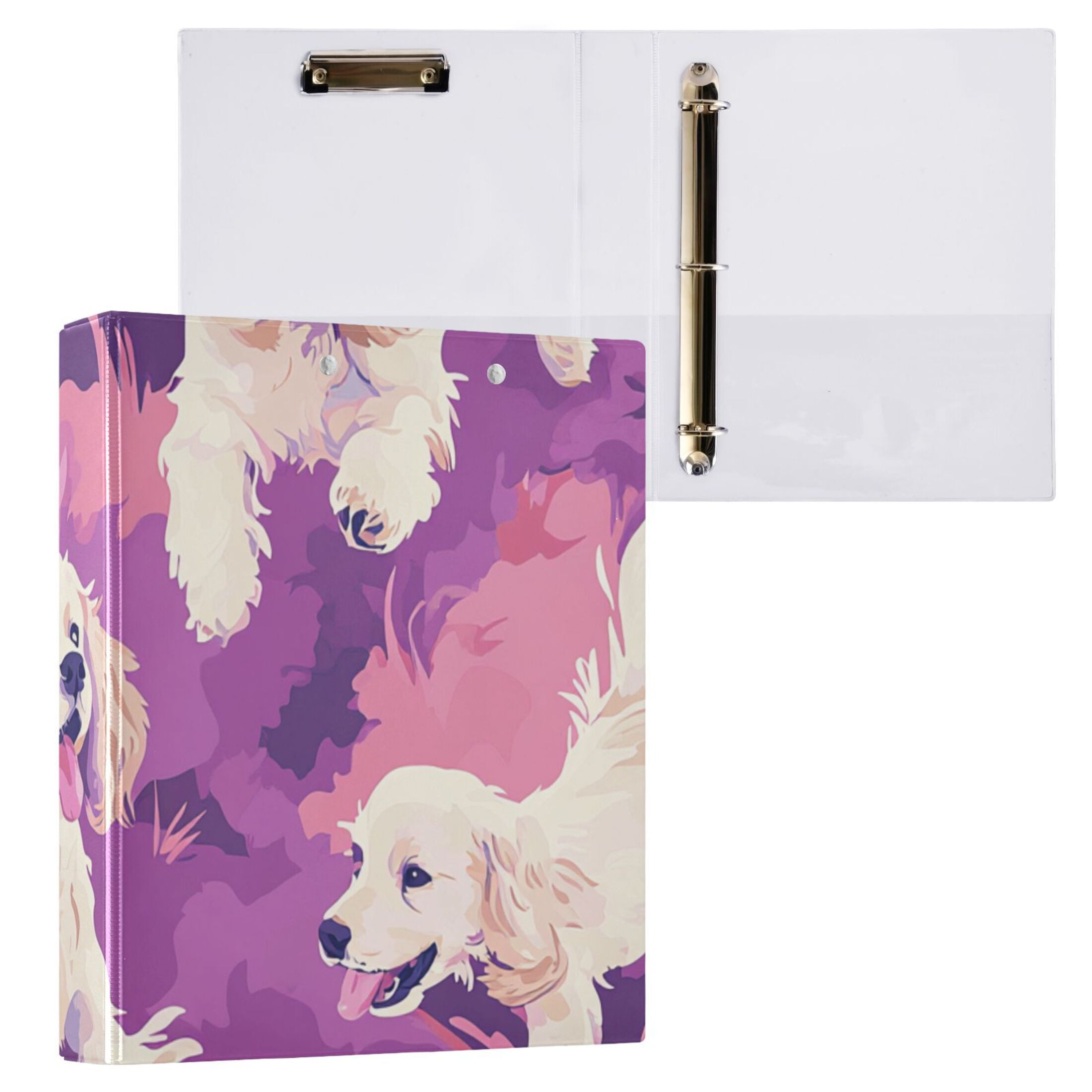Cute Dogs Play 3 Ring Binders 1.5 inch Hardcover File Folders with Interior Pockets A4 Size Organizer for School Office Hospital