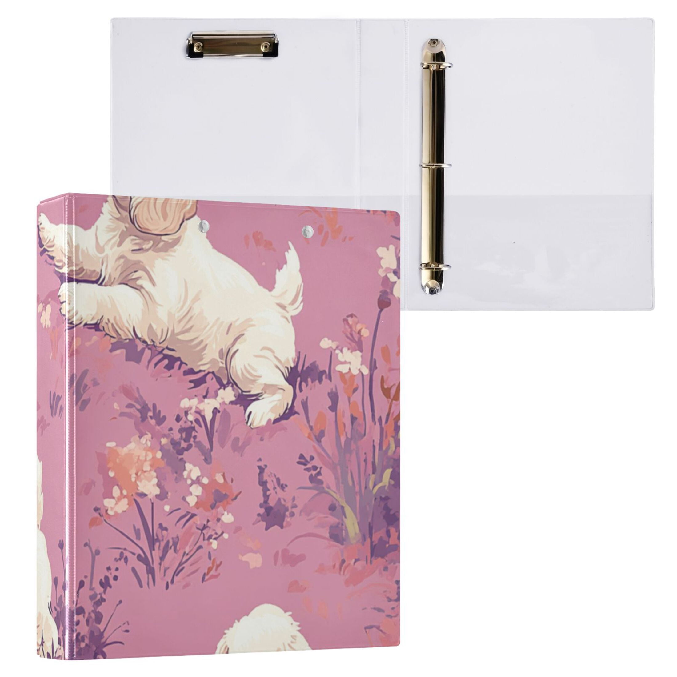 Cute Dogs Play in Grass 3 Ring Binders 1.5 inch Hardcover File Folders with Interior Pockets A4 Size Organizer for School Office Hospital Set of 2