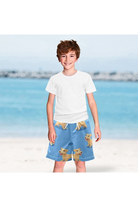 Cute Dogs Run Boys Swim Trunks Boardshorts Swimsuit Quick Dry Board Shorts Bathing Suit 2-12T