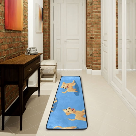 Cute Dogs Run Runner Rug Non Slip 7224 in Ares Rugs for Bedroom Bathroom Living Room
