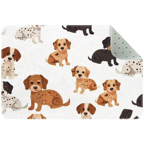 Cute Dogs Seamless Small Area Rug, Non-Slip Door Mat Indoor Floor Mat, Washable Kitchen Rug Entrance Door Mat for Bedroom Living Room