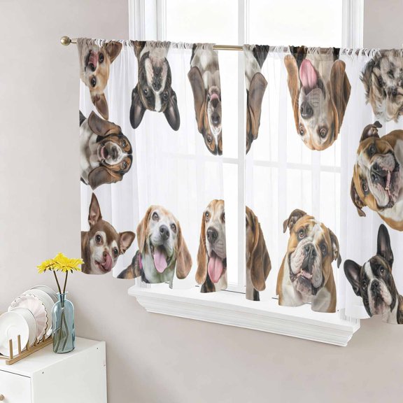 Cute Dogs Sheer Curtains 45 Inch Length 2 Panels Set Window Treatments, Animals Gypsies Bulldog Cattledogs Modern Art Rod Pocket Semi Curtains for Living Room/Bedroom/Kitchen Décor, 104"W x 45"L