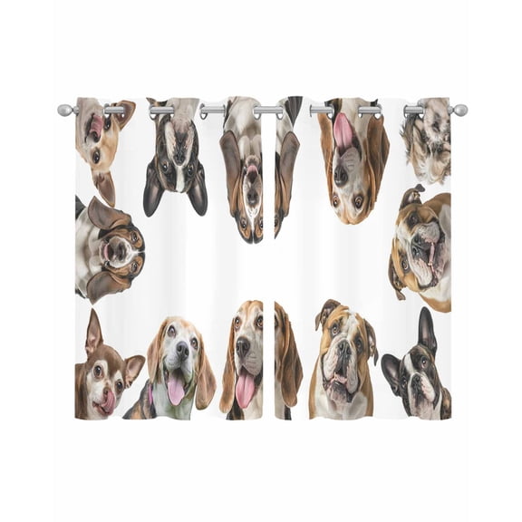 Cute Dogs Sheer Curtains 54 Inch Length 2 Panels Set for Living Room/Bedroom, Animals Gypsies Bulldog Cattledogs Modern Art Kitchen Curtains Grommet Semi-Sheer Curtains Window Treatments 42"x54"x2