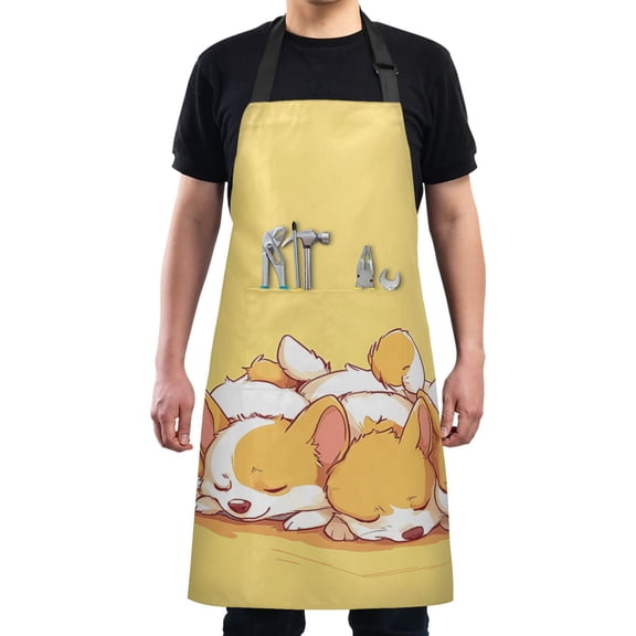 Cute Dogs Sleeping Chef Kitchen Apron with Pockets for Women Waterproof Aprons for Cooking Baking