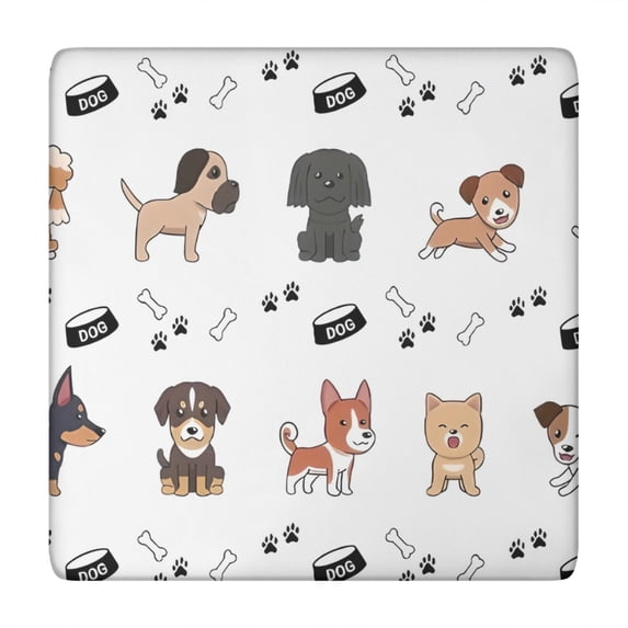 Cute Dogs Square Fitted Tablecloth with Elastic Edge,Square Table Cover,Washable Elastic Table Cover for Home Kitchen Party Decor 34"x34"