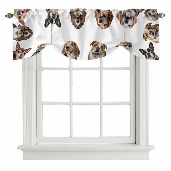 Cute Dogs Tie Up Valance Curtains for Windows, Kitchen Curtains Window Treatments, Animals Gypsies Bulldog Cattledogs Modern Art Short Window Shades Valances for Bedroom Bathroom Cafe 42"x12"
