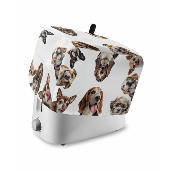 Cute Dogs Toaster Cover 4 Slice, Large Kitchen Appliance Covers, Animals Gypsies Bulldog Cattledogs Modern Art Toaster Oven Cover with Loop, Bread Machine Cover Polyester Dust Cover Protection