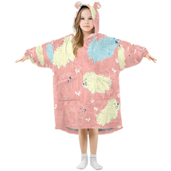Cute Dogs Wearable Blankets Hoodie Oversize Sherpa Wearable Soft Blanket Warm Cozy 3-14 Age