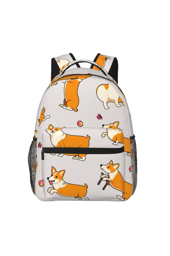 Cute Dogs Welsh Corgi Backpack Casual College Bag Zipper Laptop Daypack Hiking Rucksack Travel
