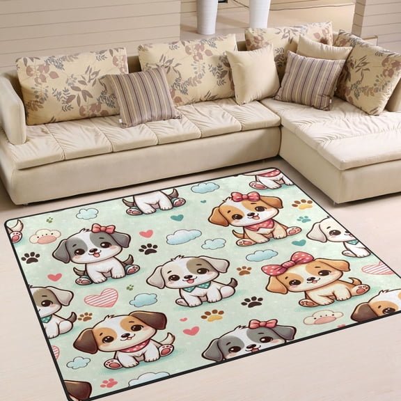 Cute Dogs and Claws Area Rug Washable 80 x 58 Floor Carpet Mat Non Slip for Bedroom Living Room Home Decor